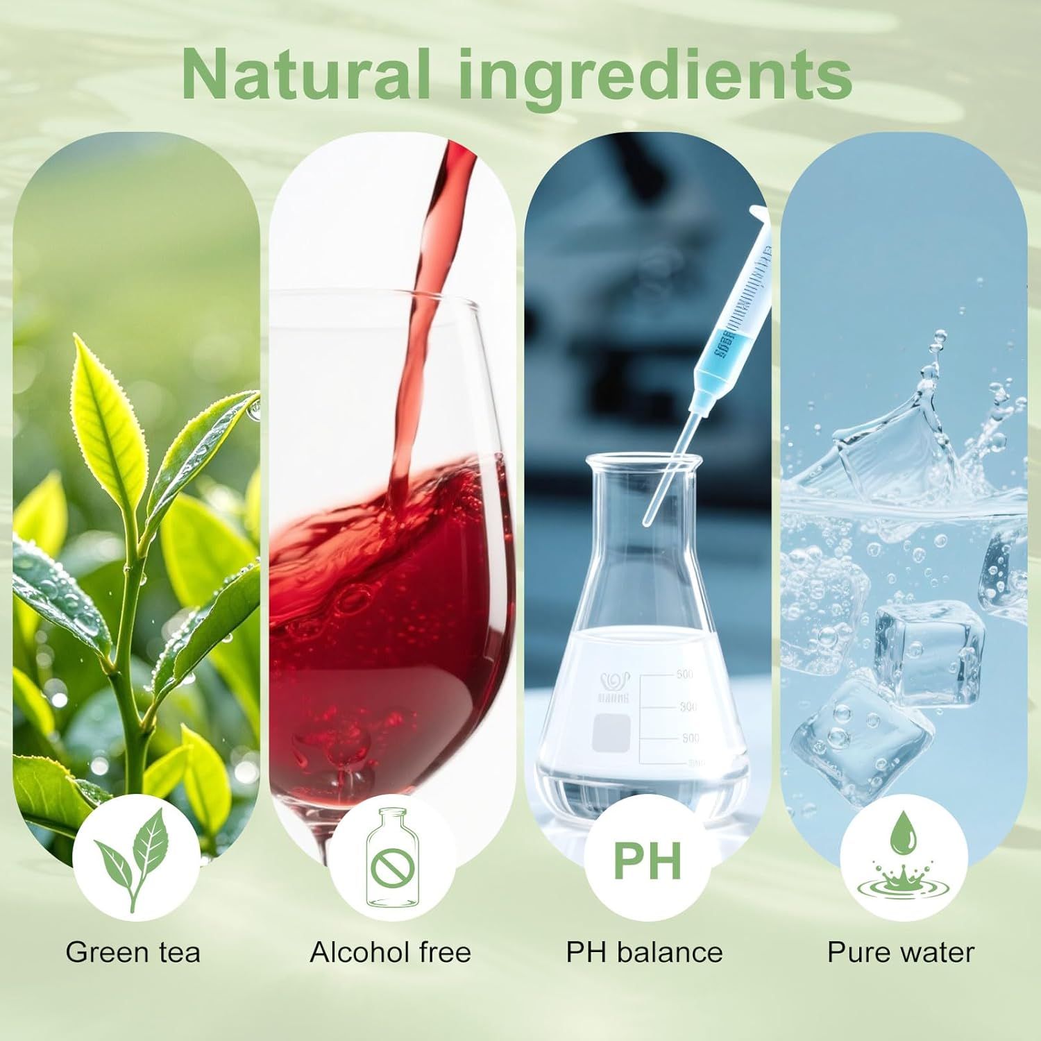 Communicates that the product is formulated with multiple natural, safe, and gentle ingredients to reassure shoppers about product quality and safety.