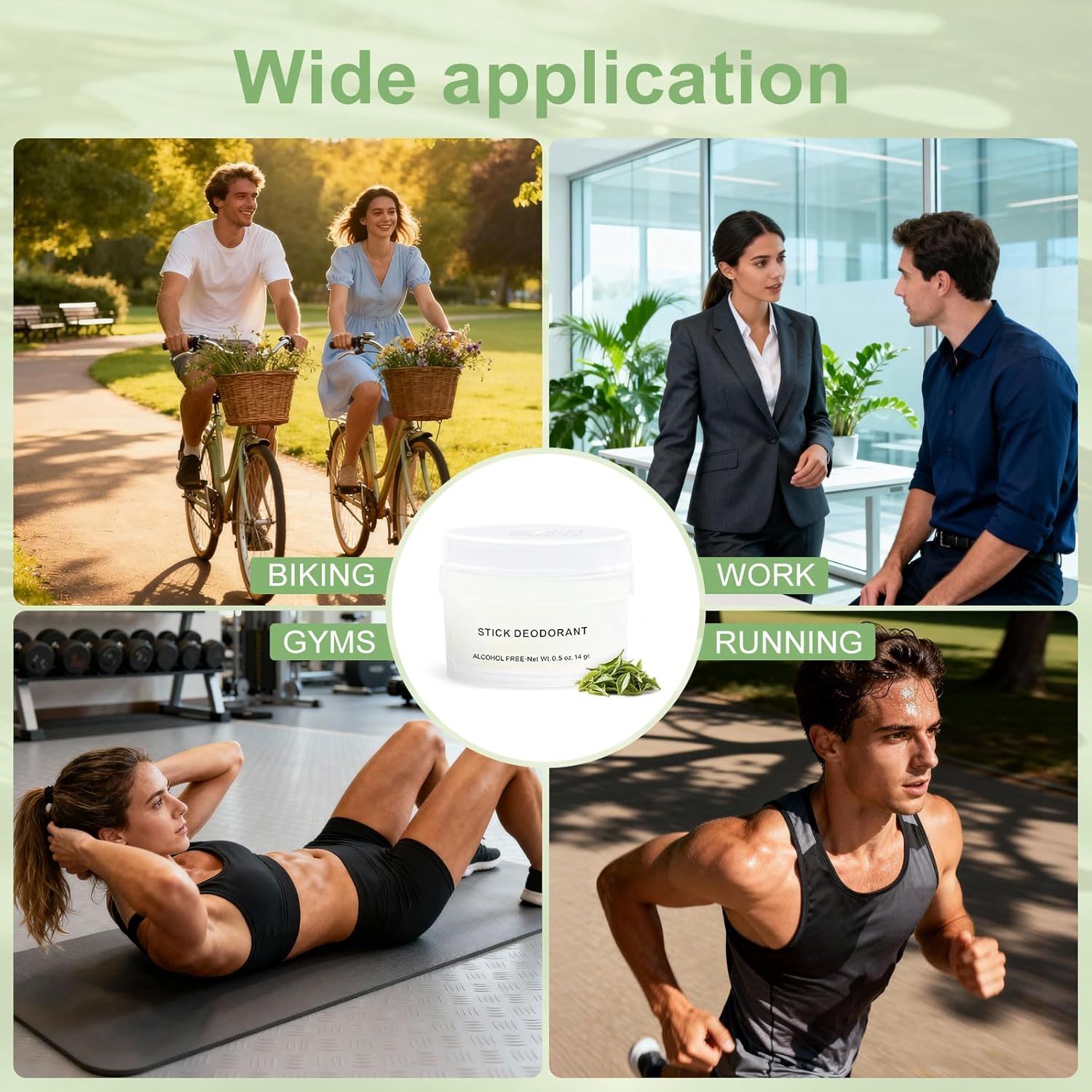 Demonstrates the versatility of the stick deodorant by showing it can be used across multiple lifestyle scenarios and activities, reassuring shoppers it fits seamlessly into various parts of their…