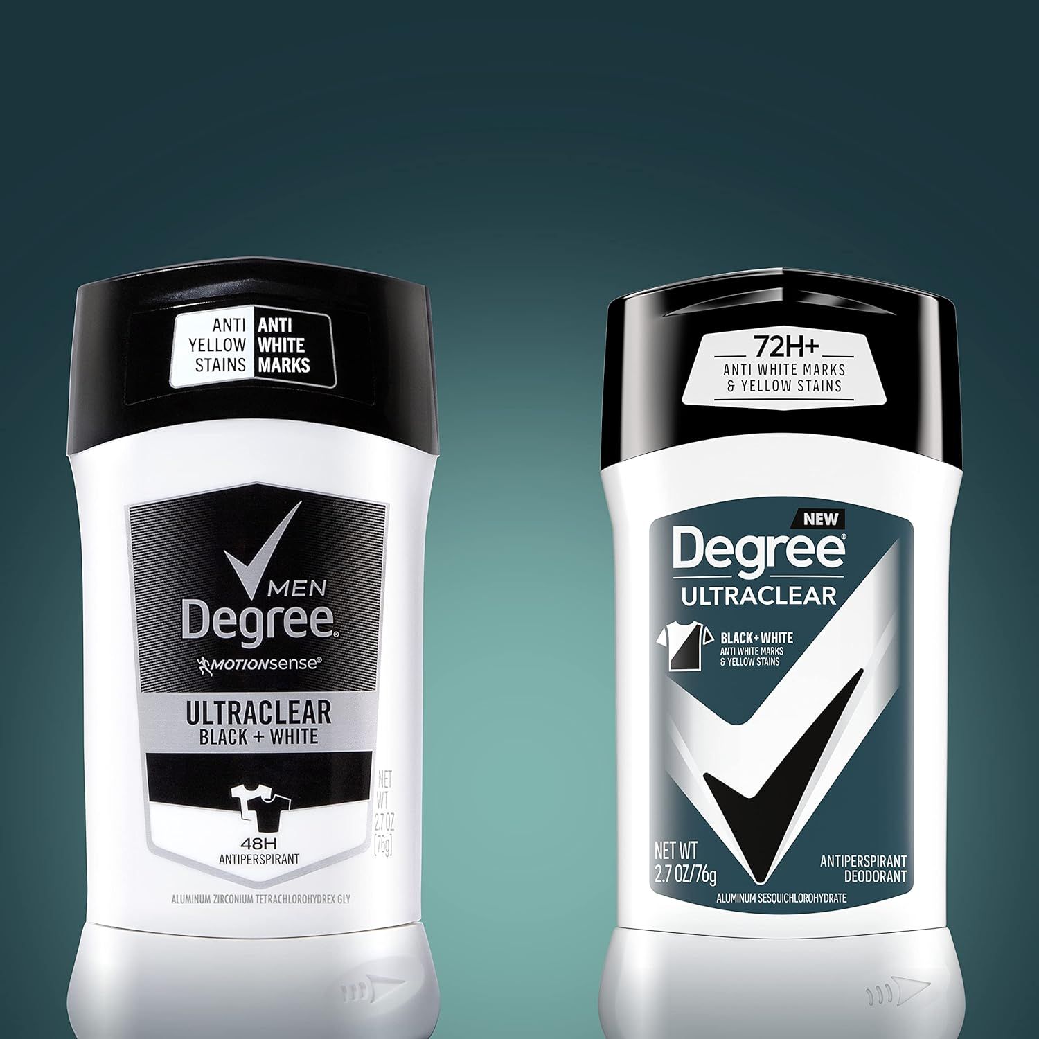 Shows the brand's product line evolution from 48H to 72H+ protection, demonstrating improved performance and anti-stain technology to help shoppers understand the upgrade benefits. Displays two…