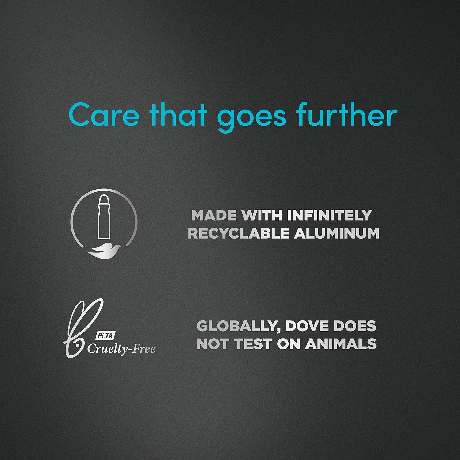 Communicates the brand's environmental responsibility and ethical values by highlighting that the product is made from recyclable aluminum and is not tested on animals, reassuring eco-conscious and…