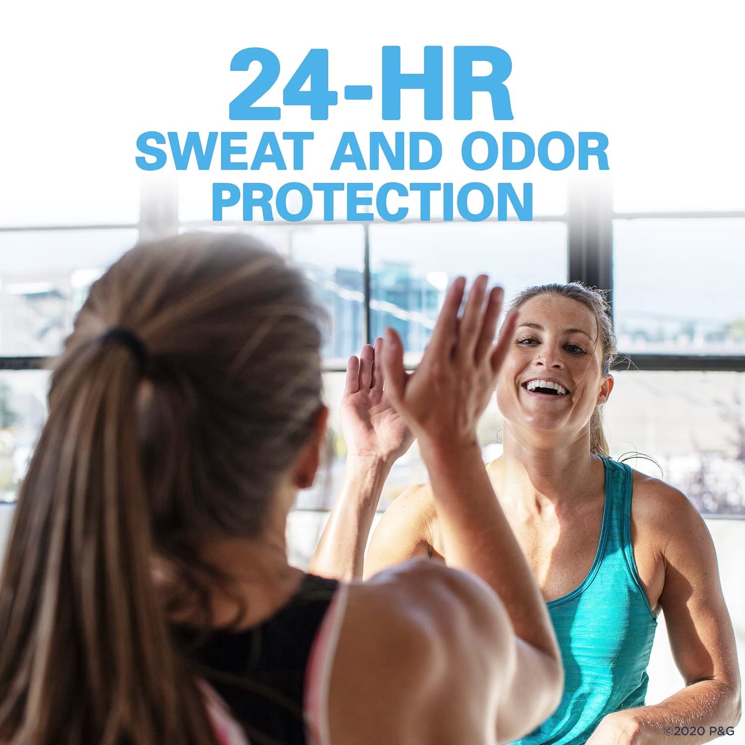 Communicates the quantifiable performance claim that the product provides sweat and odor protection for a full 24 hours, reassuring shoppers of long-lasting effectiveness. Highlights the core…