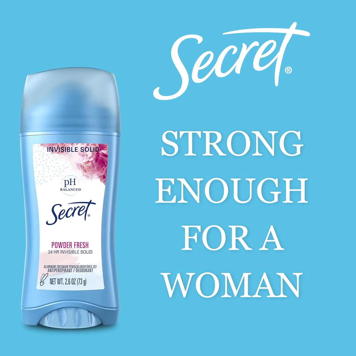 This image communicates the brand's core positioning and emotional message, reinforcing Secret's identity as a deodorant strong enough for women. It builds brand recognition and emotional connection…