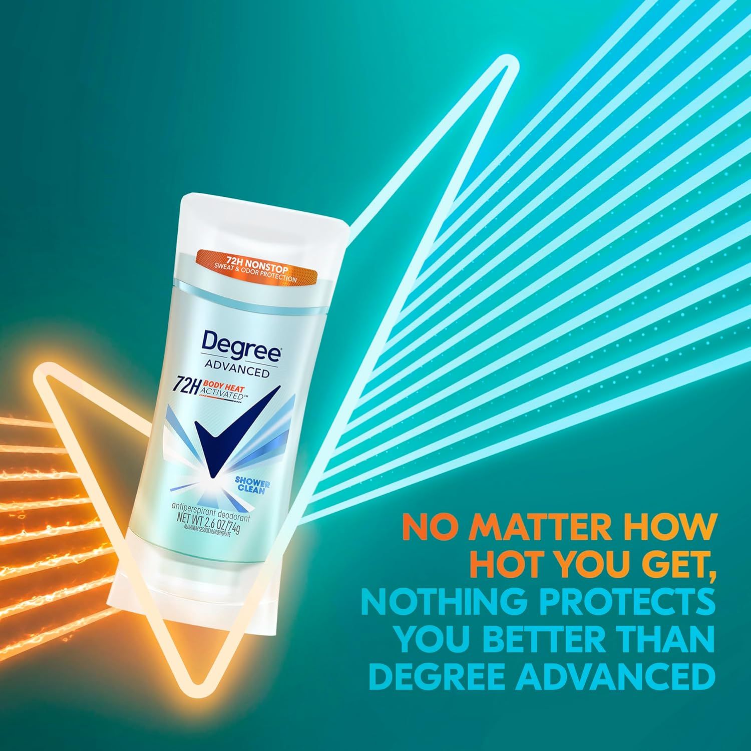Communicates that the deodorant provides superior protection even in hot conditions, reassuring shoppers of its effectiveness when they need it most.