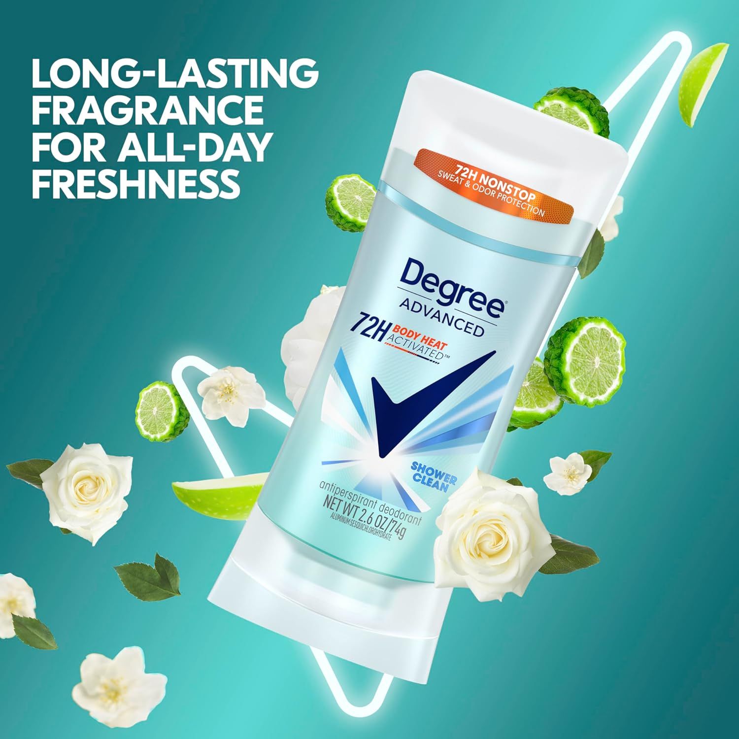 Communicates the product's long-lasting 72-hour protection capability to reassure shoppers of all-day effectiveness and superior performance. Highlights the primary benefit of extended freshness…