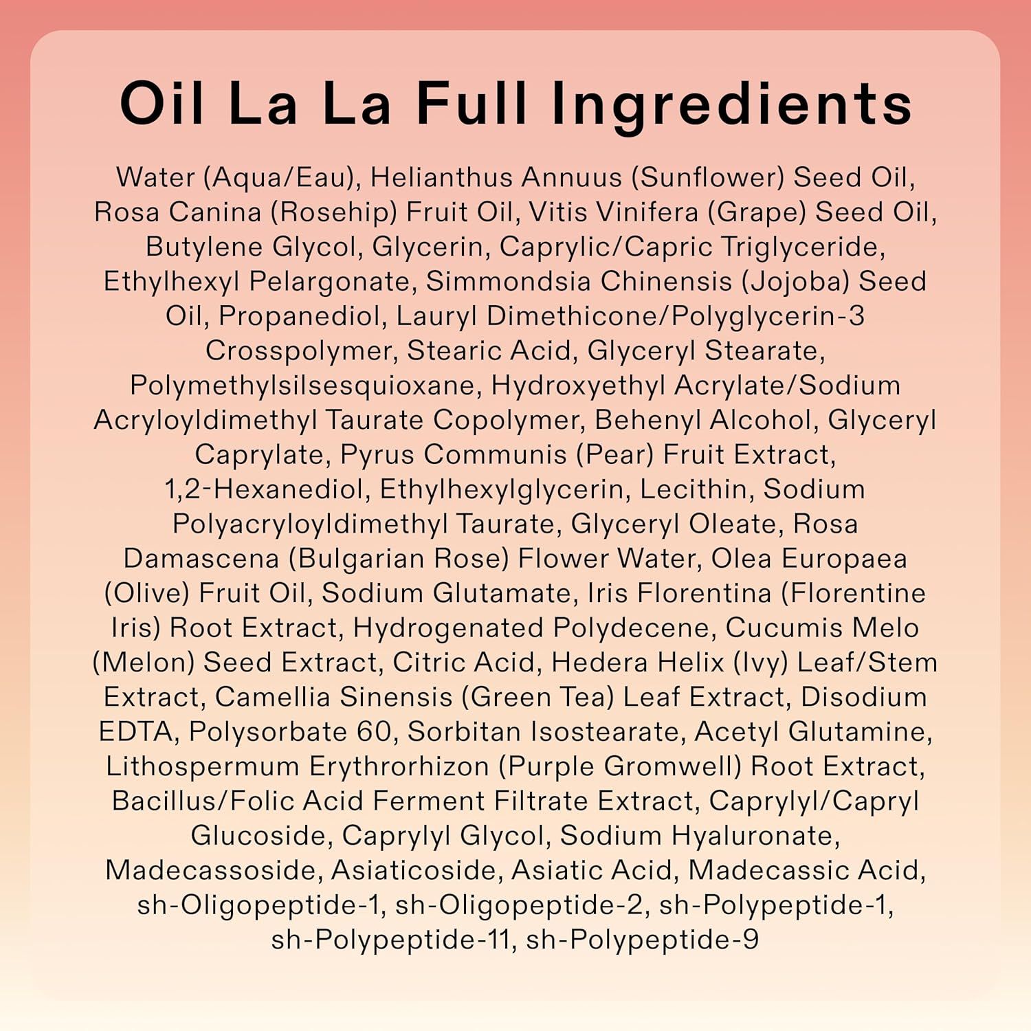 Provides complete ingredient transparency to reassure shoppers about product composition and help them make informed decisions based on ingredient preferences or sensitivities.