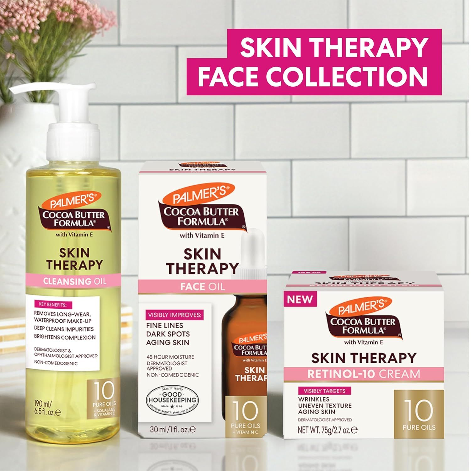 Showcases the brand's Skin Therapy Face Collection product lineup, helping shoppers understand the range of options available within this specific product line.
