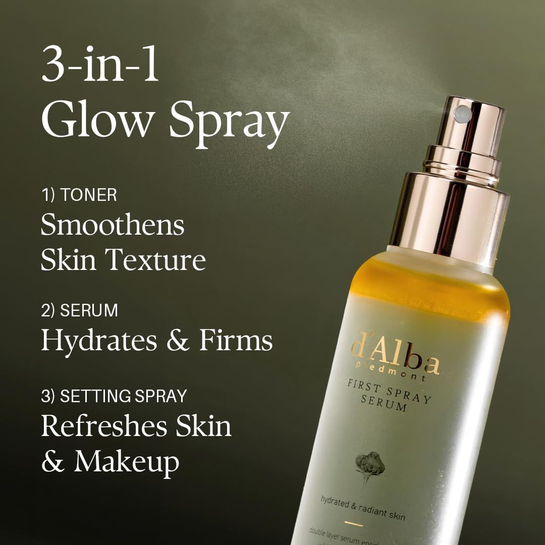 Demonstrates the product's versatility by showing three distinct use cases (toner, serum, and setting spray) to communicate that one product serves multiple skincare and makeup needs. Highlights…