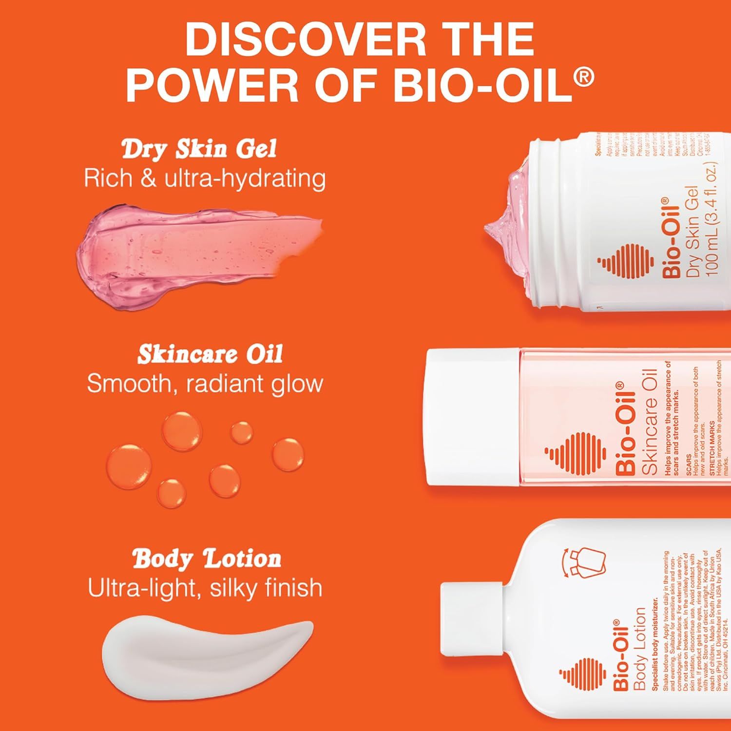Showcases the Bio-Oil brand's product portfolio, presenting three different product variants with their unique benefits to help shoppers understand the range of options available.