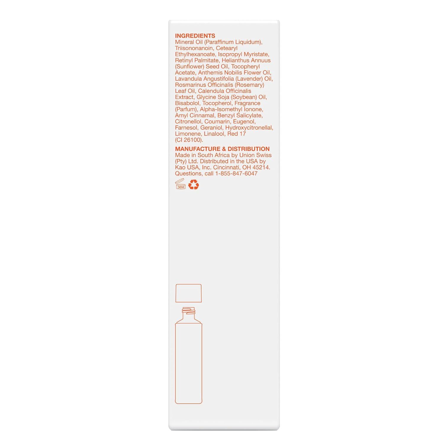 Shows the back of the product packaging with ingredients list, manufacturing information, and recycling symbols to provide transparency and regulatory information to shoppers.