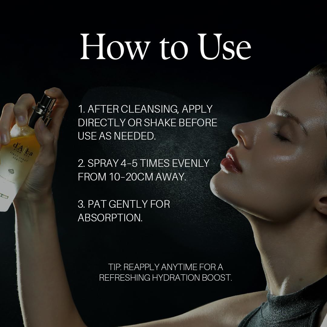 Provides clear step-by-step instructions on how to properly apply the facial spray product, reassuring shoppers about correct usage and maximizing product effectiveness.