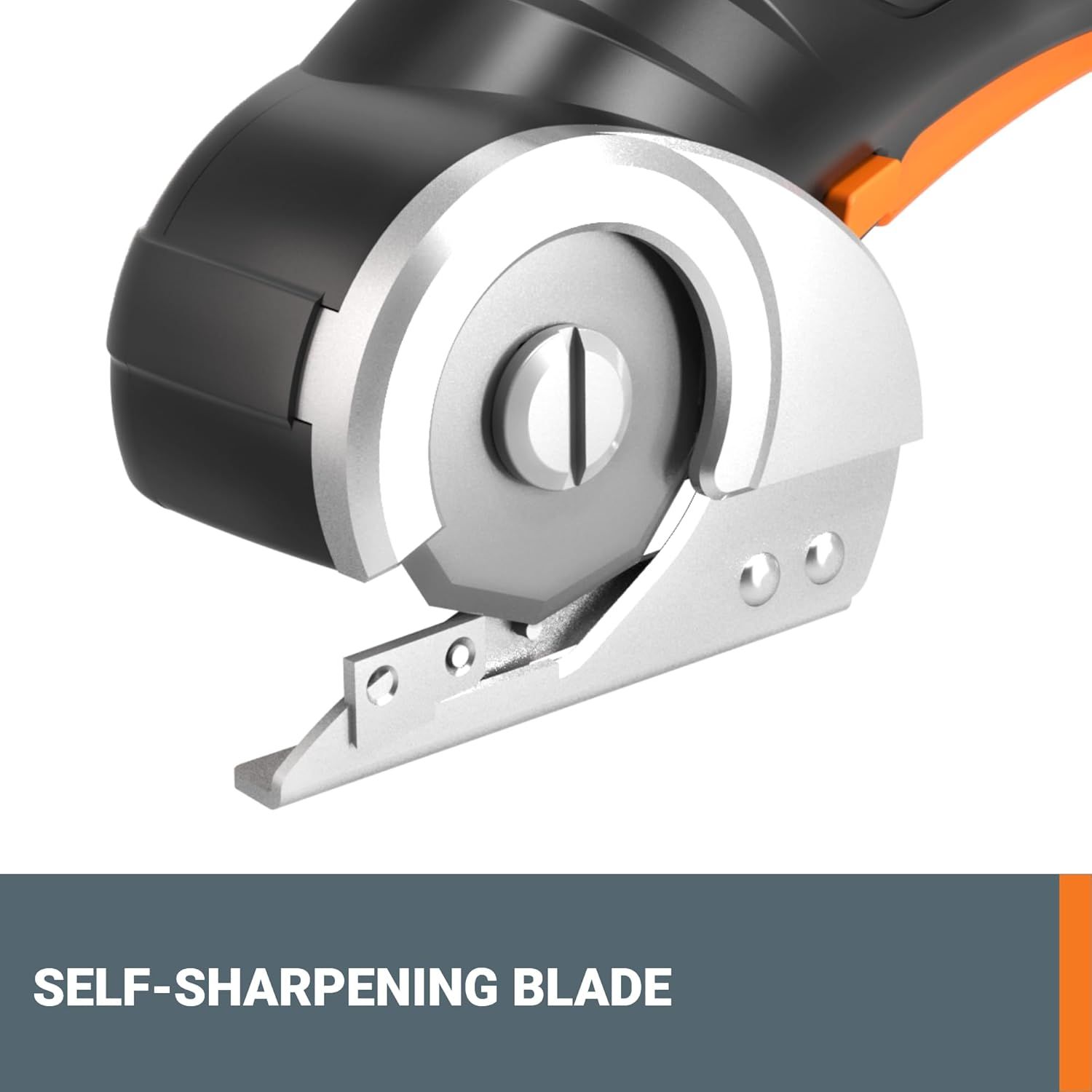 Highlights the self-sharpening blade feature to reassure shoppers that the product maintains cutting performance over time without manual sharpening.
