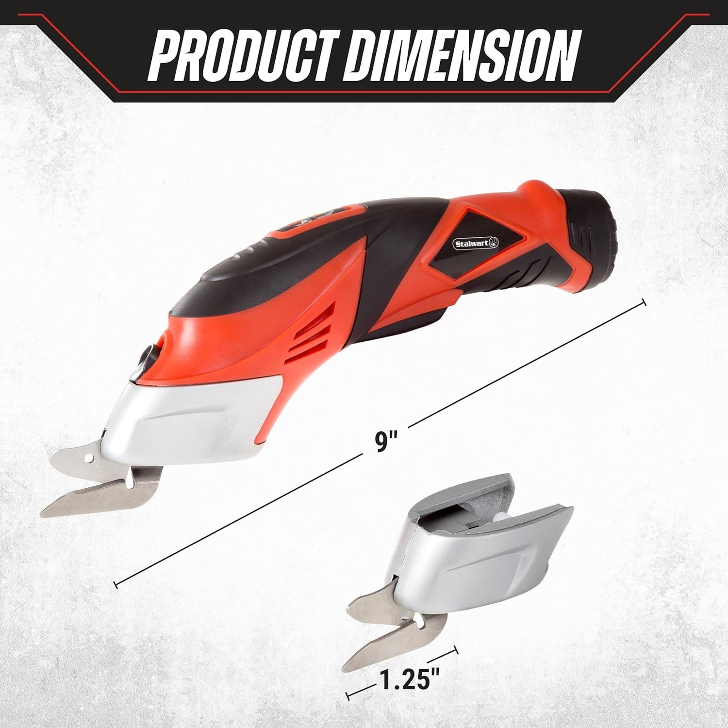 Communicates the exact physical size of the product (9 inches length) and its blade attachment (1.25 inches) to help shoppers understand how compact or large the tool is.