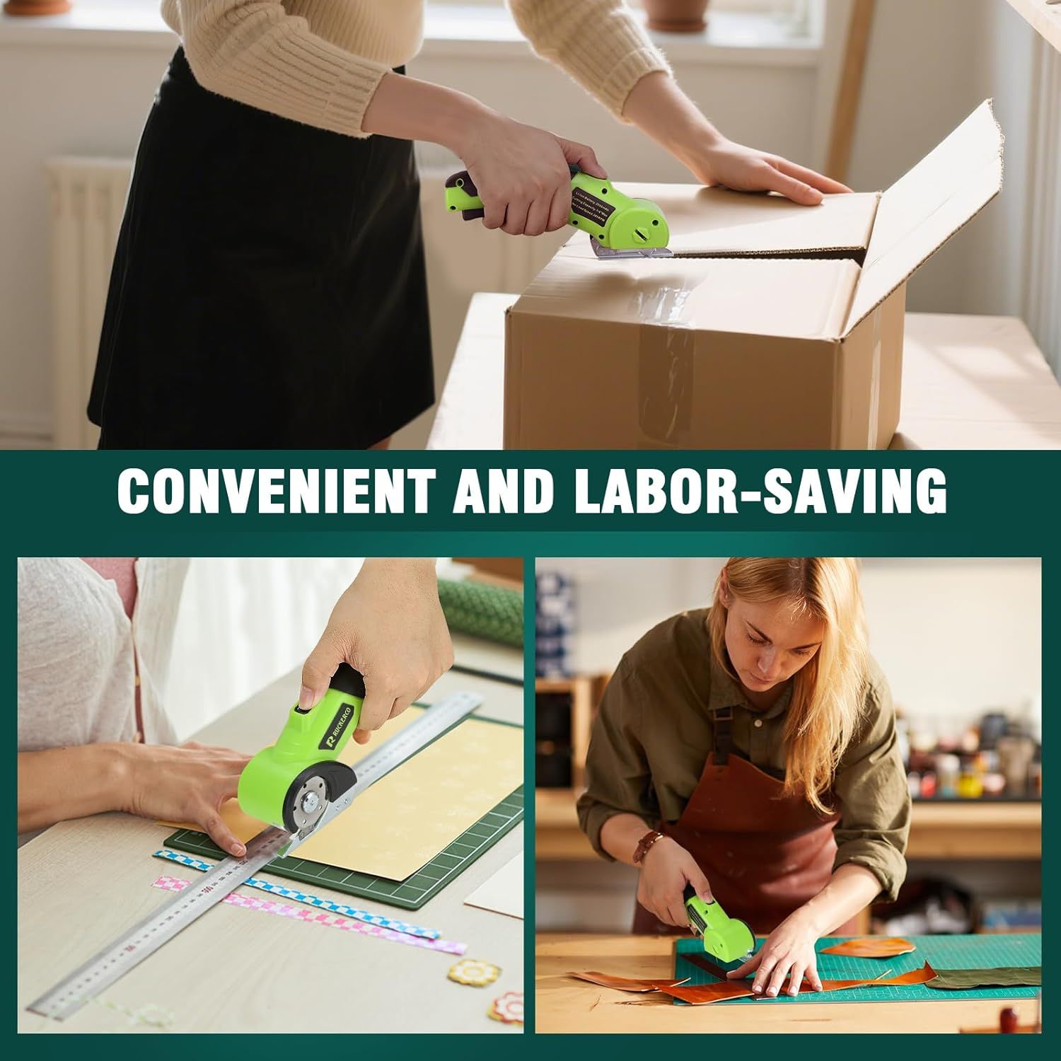 Demonstrates the versatility of the cutting tool across multiple real-world scenarios—opening packages, precision crafting, and material cutting—to show shoppers the product's broad utility and…