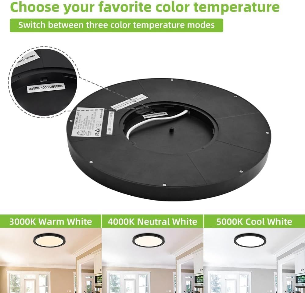 Highlights the product's adjustable color temperature feature by showing the physical switch location and demonstrating the three lighting modes (3000K, 4000K, 5000K) to help shoppers understand…