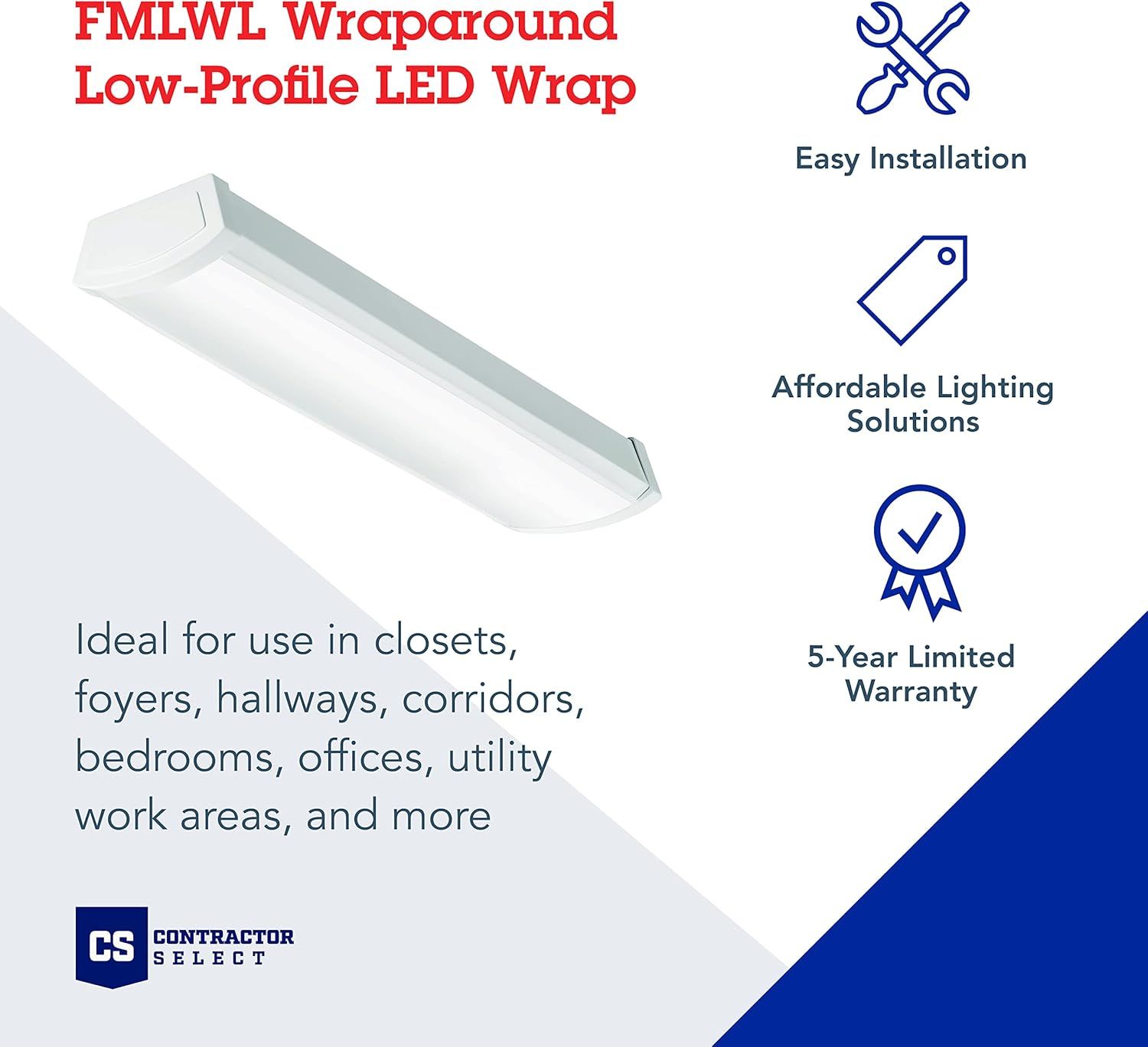 Communicates multiple key selling benefits of the LED wrap light fixture including ease of installation, affordability, and warranty coverage to reassure buyers of value and reliability.…