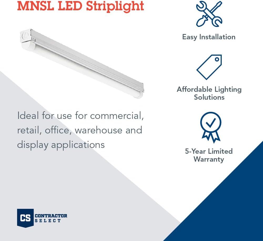 Communicates multiple distinct selling benefits of the LED striplight including ease of installation, affordability, and warranty coverage to reassure commercial and retail buyers. Demonstrates the…