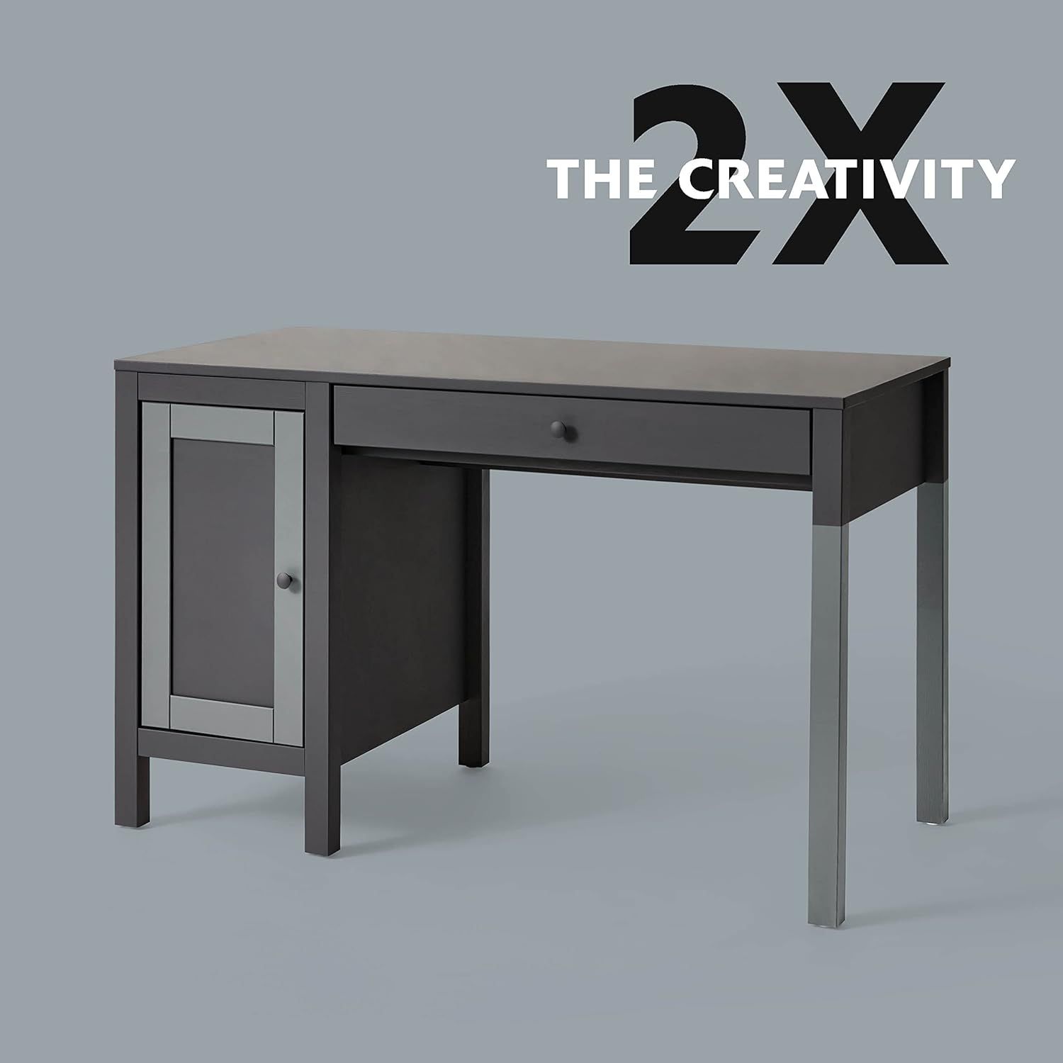Communicates that this desk offers double the creativity or functionality compared to standard alternatives, positioning it as a superior choice for creative work.