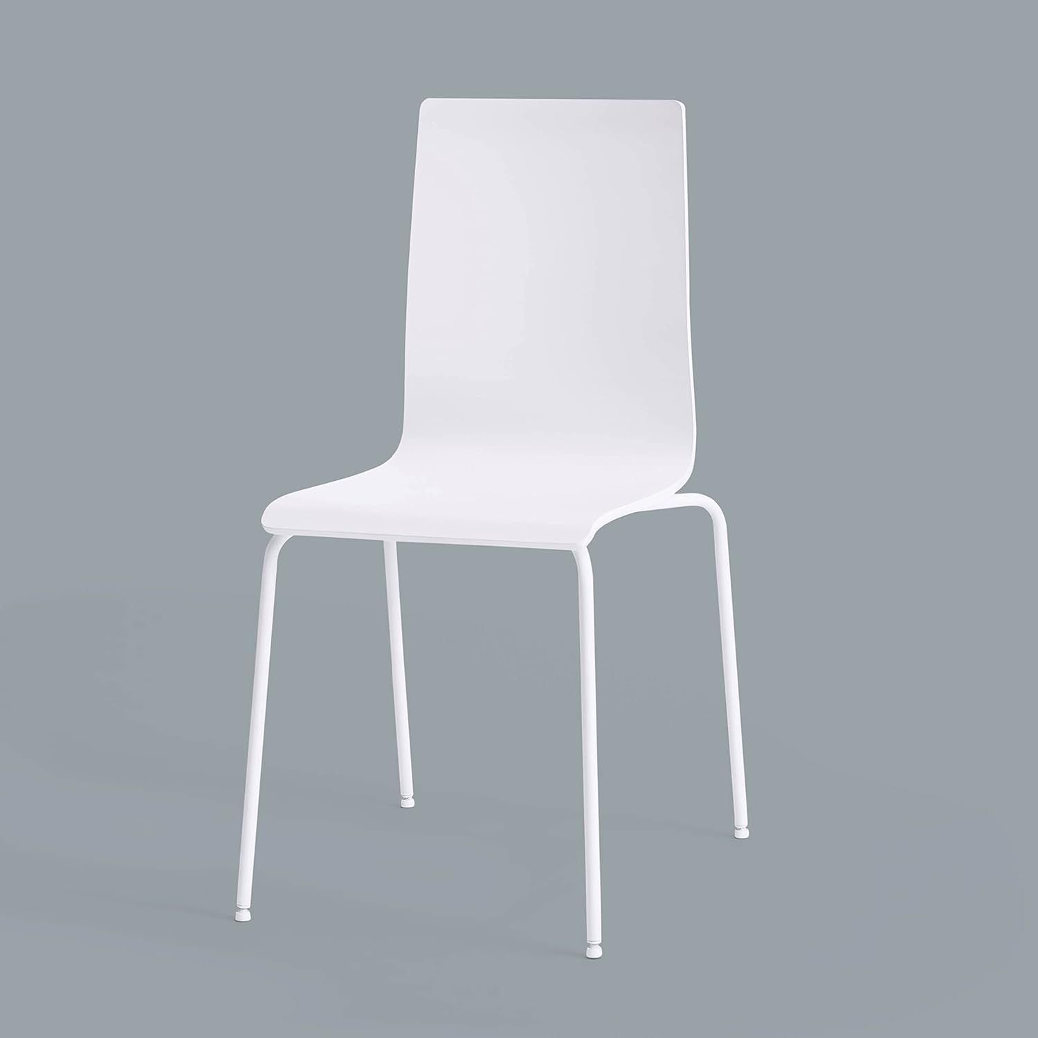 Provides a clear, unobstructed view of the white chair on a neutral background to show the product's design, form, and color without distractions.