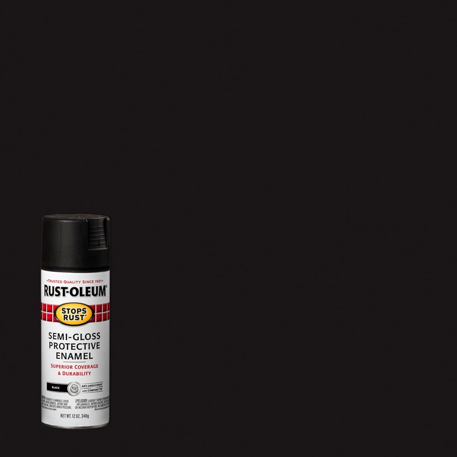 Displays the Rust-Oleum spray paint can in a clean, catalog-style format to show the product packaging and branding clearly without distractions.