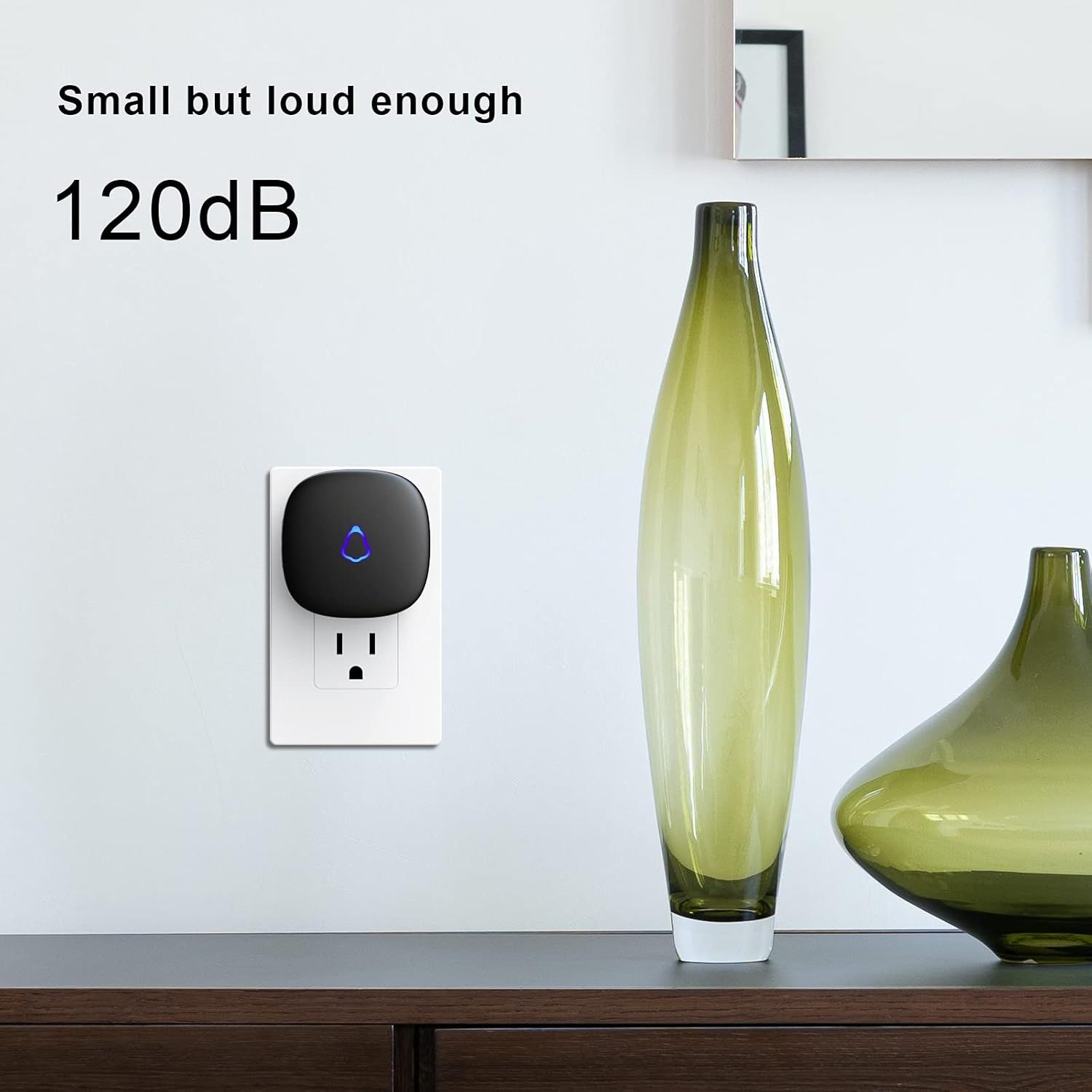 Communicates the product's loud sound output capability to reassure shoppers that despite its small size, it delivers powerful volume for effective alerts or notifications. Highlights the key…