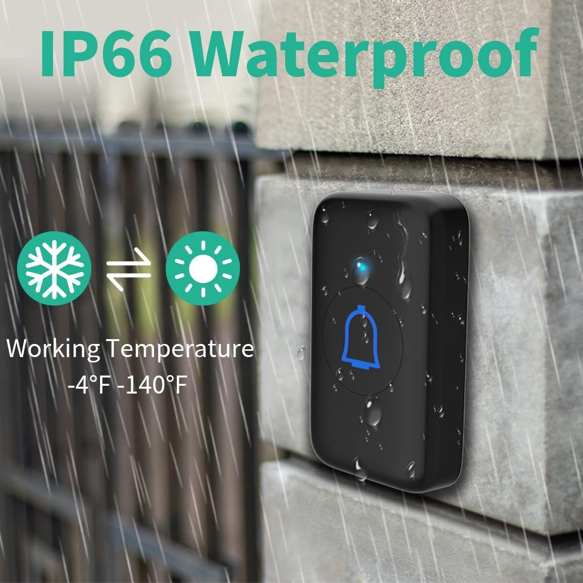 Communicates that the doorbell is waterproof and can operate in extreme temperatures from -4°F to 140°F, reassuring shoppers it will work reliably in harsh weather conditions.