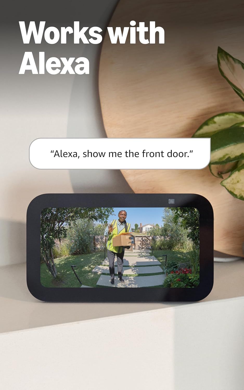 Demonstrates how to use the product with Alexa voice commands to view the front door camera feed, showing ease of use and smart home integration. Highlights the product's compatibility with Alexa to…