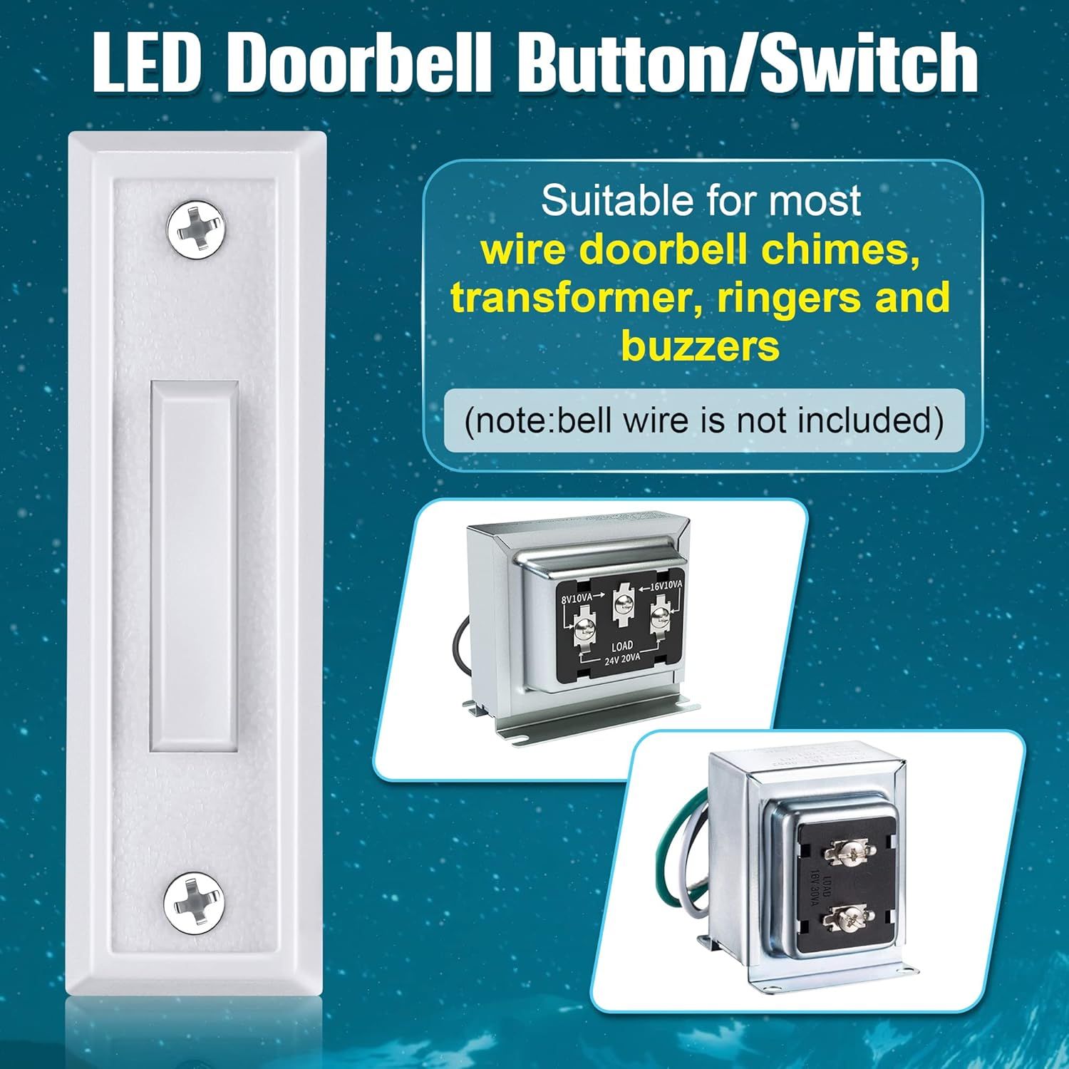 Demonstrates the product's compatibility with multiple doorbell system types (wire doorbell chimes, transformers, ringers, and buzzers) to reassure shoppers it will work with their existing setup.