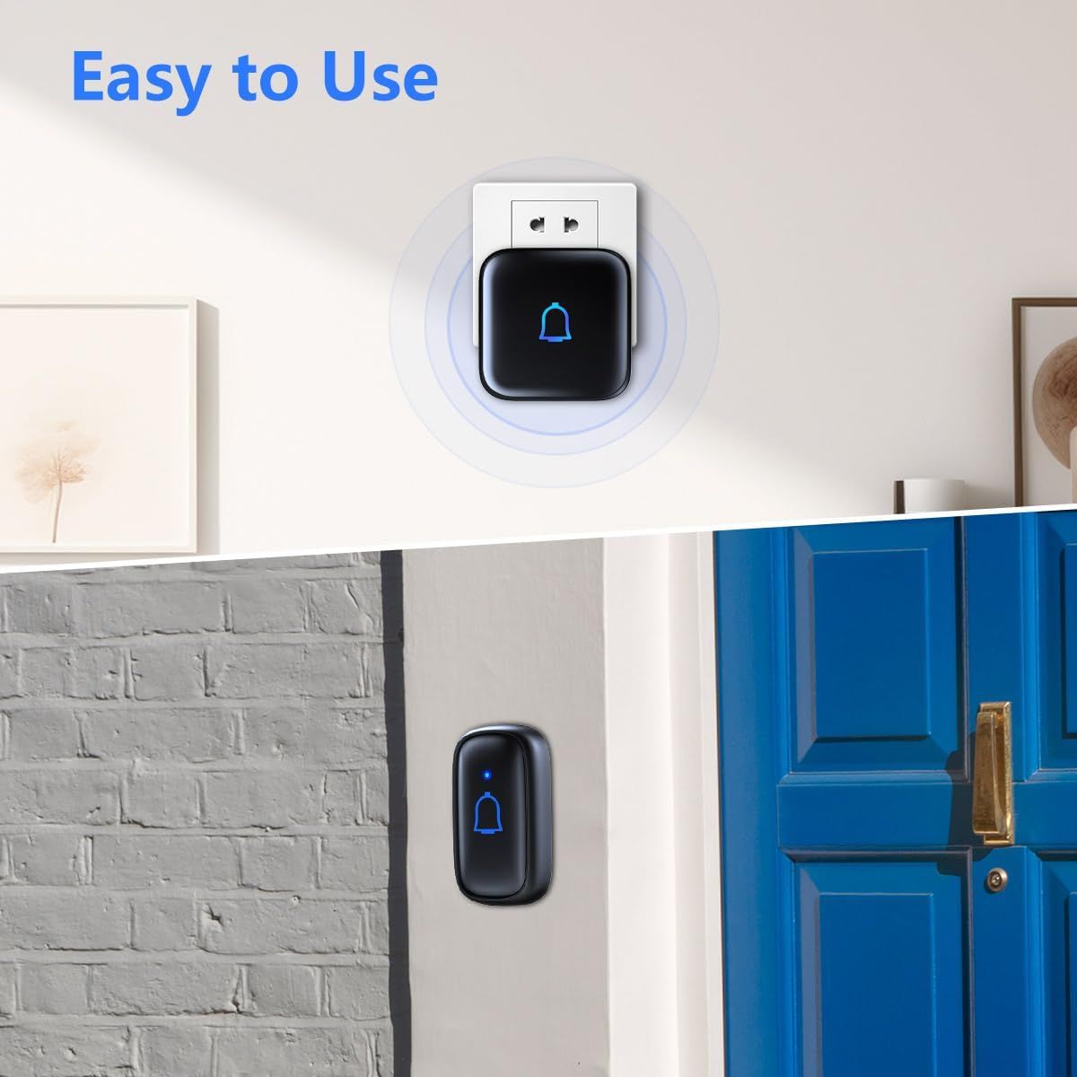 Communicates that the doorbell system is simple to set up and operate, with plug-and-play installation that requires no complex wiring or technical knowledge.