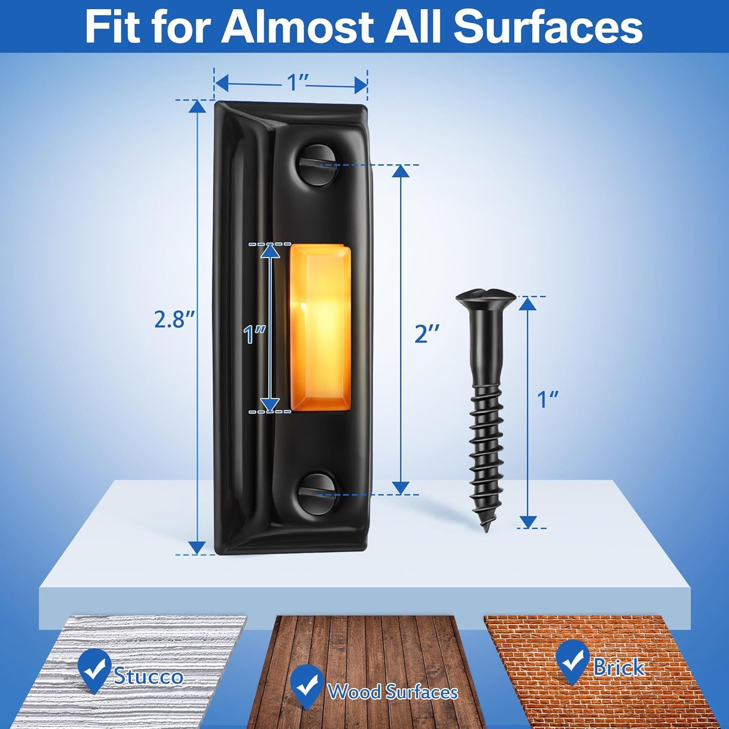 Shows the exact physical dimensions of the mounting bracket and screw to help shoppers understand the product's size and verify it will fit their installation needs across various surface types.…