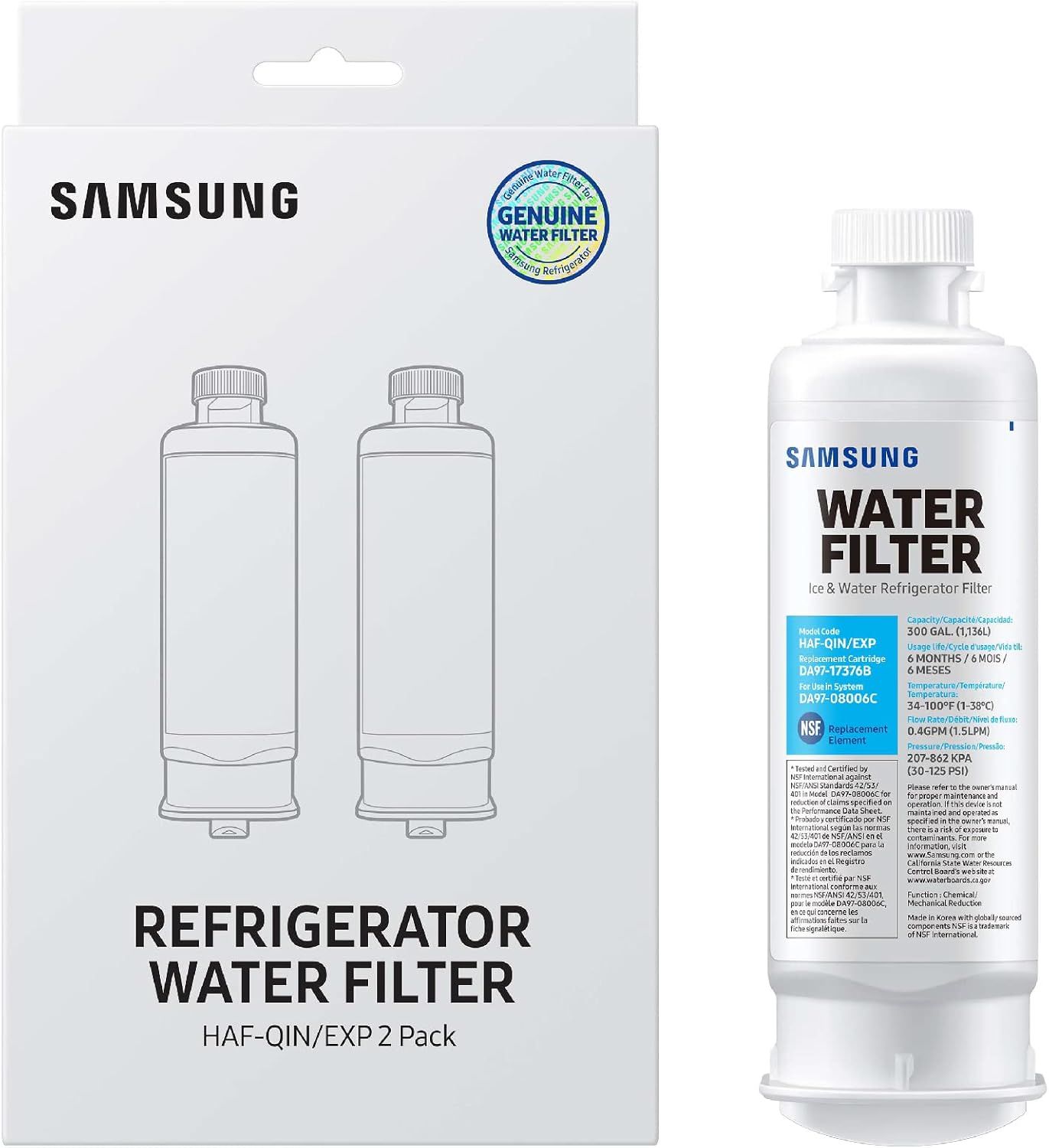 Shows the customer that this purchase includes two water filters in the package, communicating value and convenience.