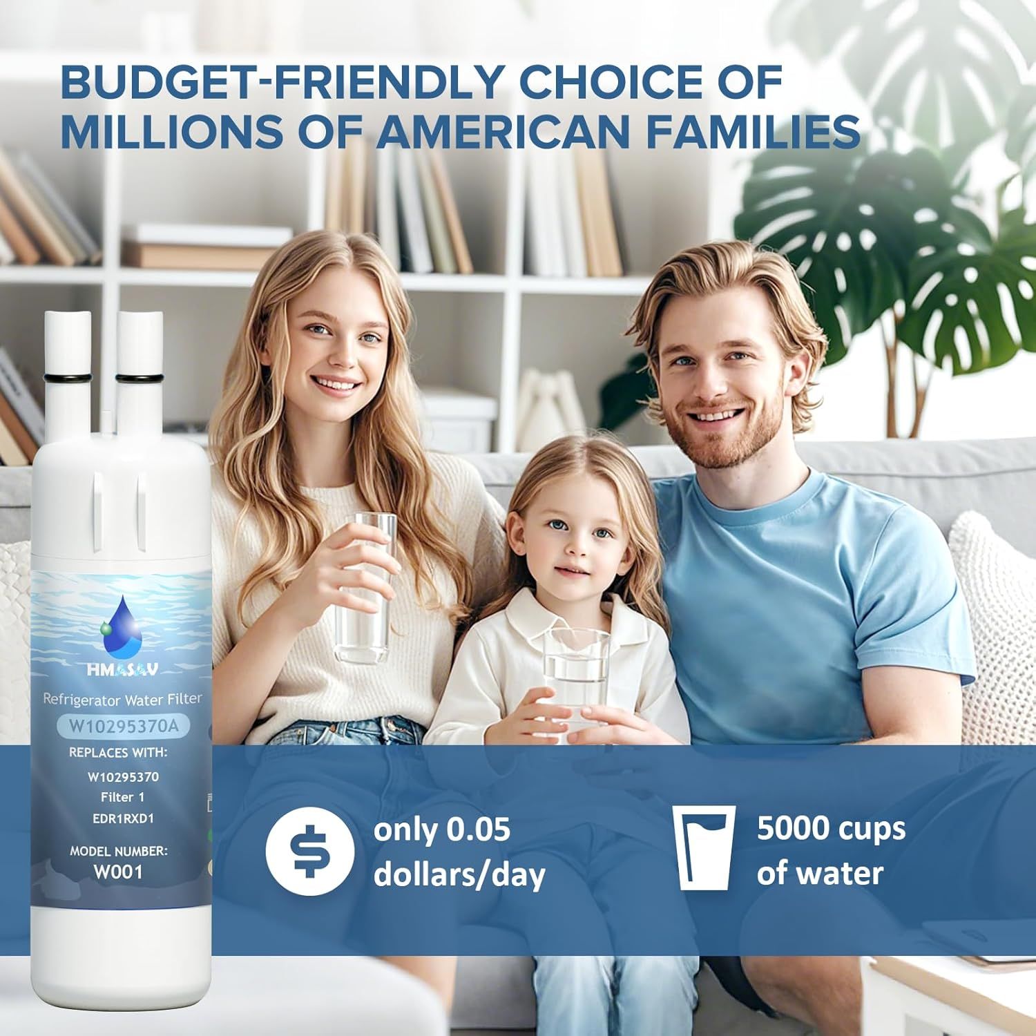 Communicates the product's exceptional value by highlighting its low daily operating cost (only $0.05/day) and high capacity (5000 cups of water), reassuring shoppers that this is an affordable,…