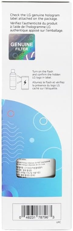 Instructs shoppers on how to verify the product is genuine by checking the hologram label and using the flash test to confirm the hidden LG logo, providing reassurance against counterfeit products.