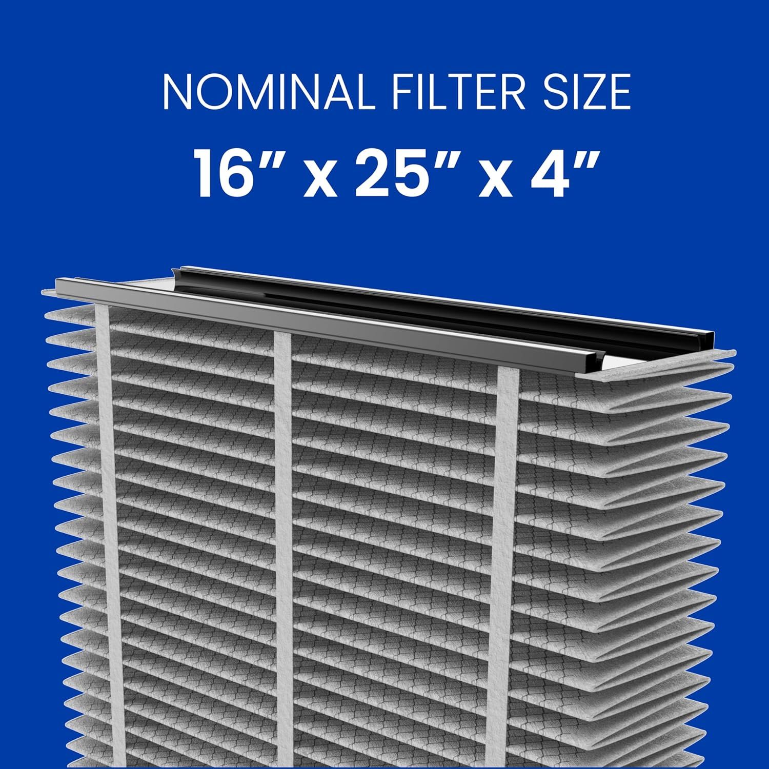 Communicates the exact physical dimensions of the filter to help shoppers confirm compatibility with their HVAC system.