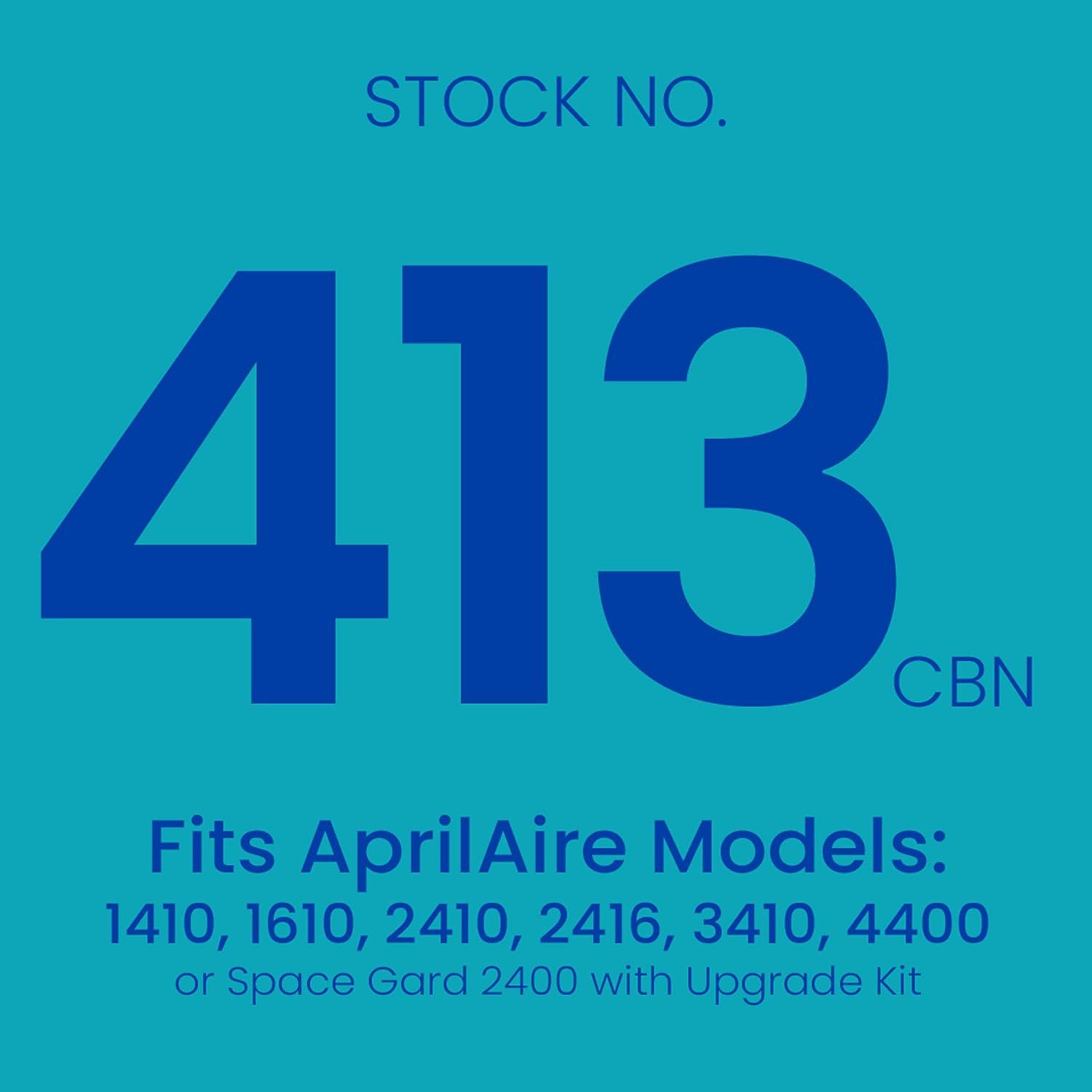 Communicates the stock number and compatible AprilAire models to help shoppers verify this is the correct replacement part for their air purifier system.