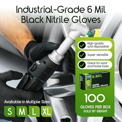 Communicates multiple distinct selling benefits of the nitrile gloves including quality, versatility, thickness, sizing options, and quantity to help shoppers understand the comprehensive value…