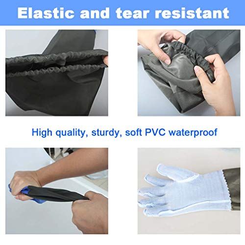 Communicates multiple key product benefits including durability (elastic and tear resistant), waterproof protection, and quality materials through a segmented visual layout to reassure shoppers of…