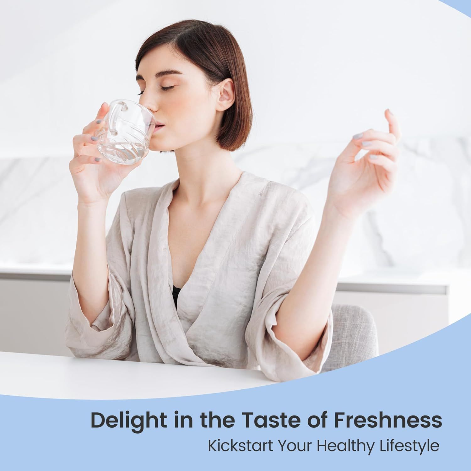Communicates the fresh, clean taste of the product and positions it as part of a healthy lifestyle choice, creating an aspirational and wellness-focused appeal.