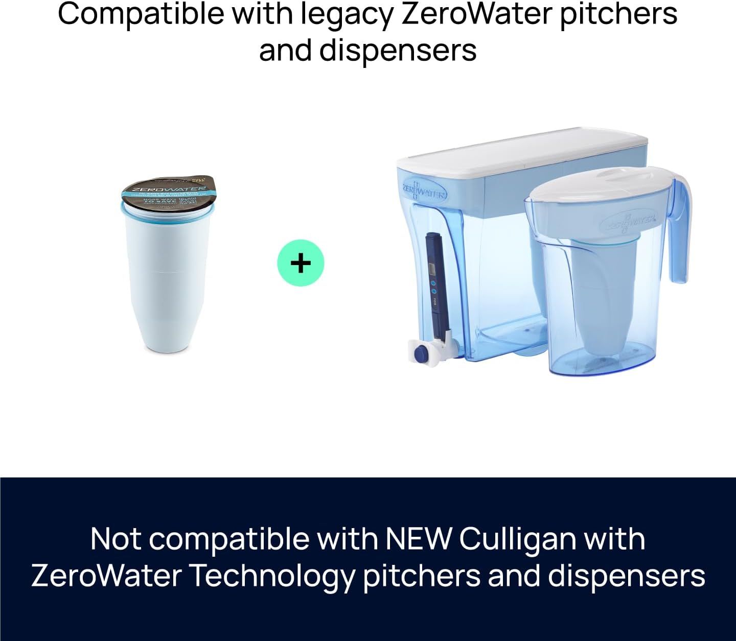 Communicates which ZeroWater systems the product (filter) is compatible with and which it is not, helping shoppers make an informed purchase decision.