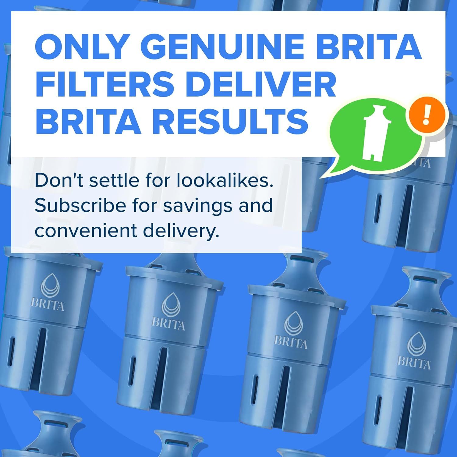Reinforces brand authenticity and warns against counterfeit filters while promoting the brand's subscription service for convenience and savings.