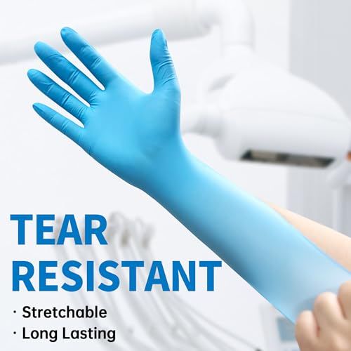 Highlights the glove's tear-resistant durability along with stretchability and longevity to reassure buyers of quality and reliability for medical or protective use.