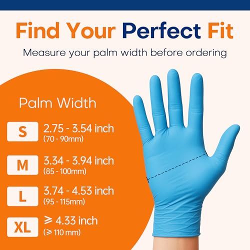 Helps shoppers determine the correct glove size by providing palm width measurements for each size option (S, M, L, XL), ensuring proper fit before purchase.