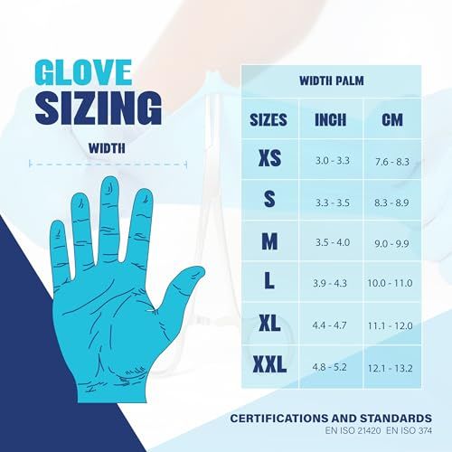 Helps shoppers determine the correct glove size by providing a clear sizing chart with hand width measurements in both inches and centimeters, along with a visual guide showing where to measure.