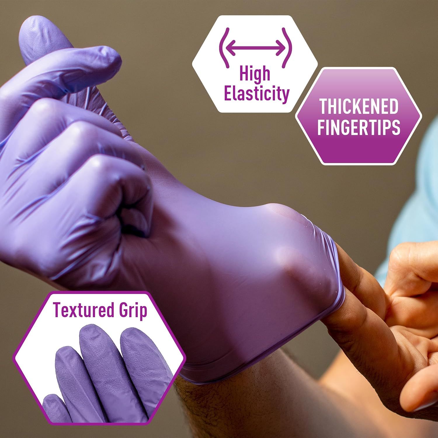 Highlights three distinct product benefits in a segmented layout to communicate the glove's superior flexibility, durability, and grip performance.