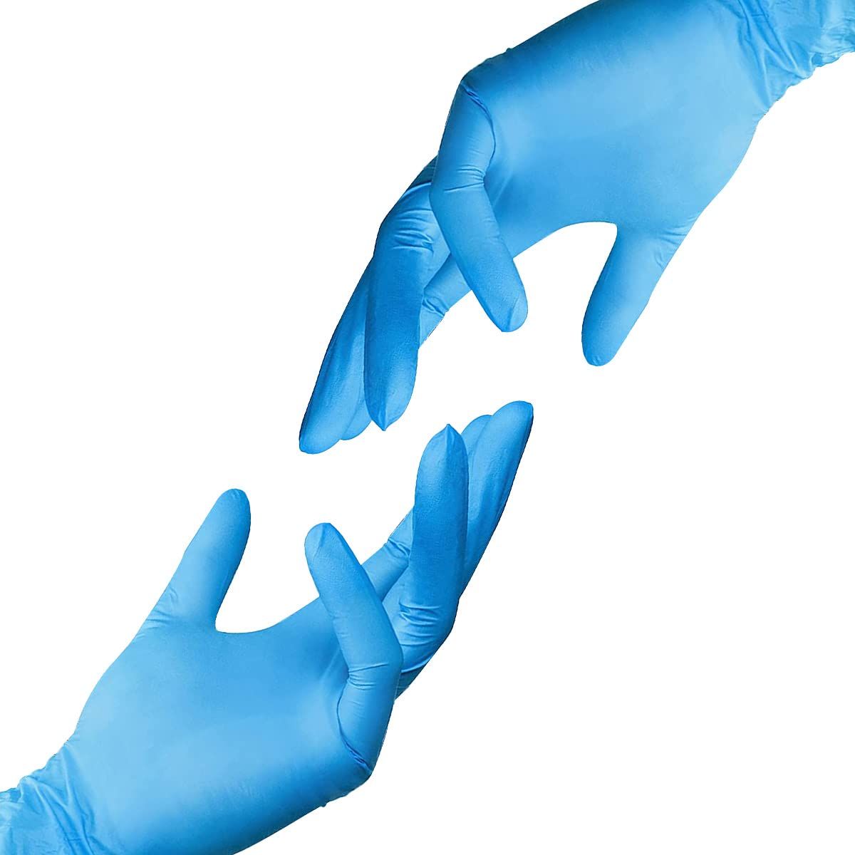 Provides a clean, catalog-style view of the blue nitrile gloves on a pure white background with no text or design elements, allowing shoppers to see the product clearly.