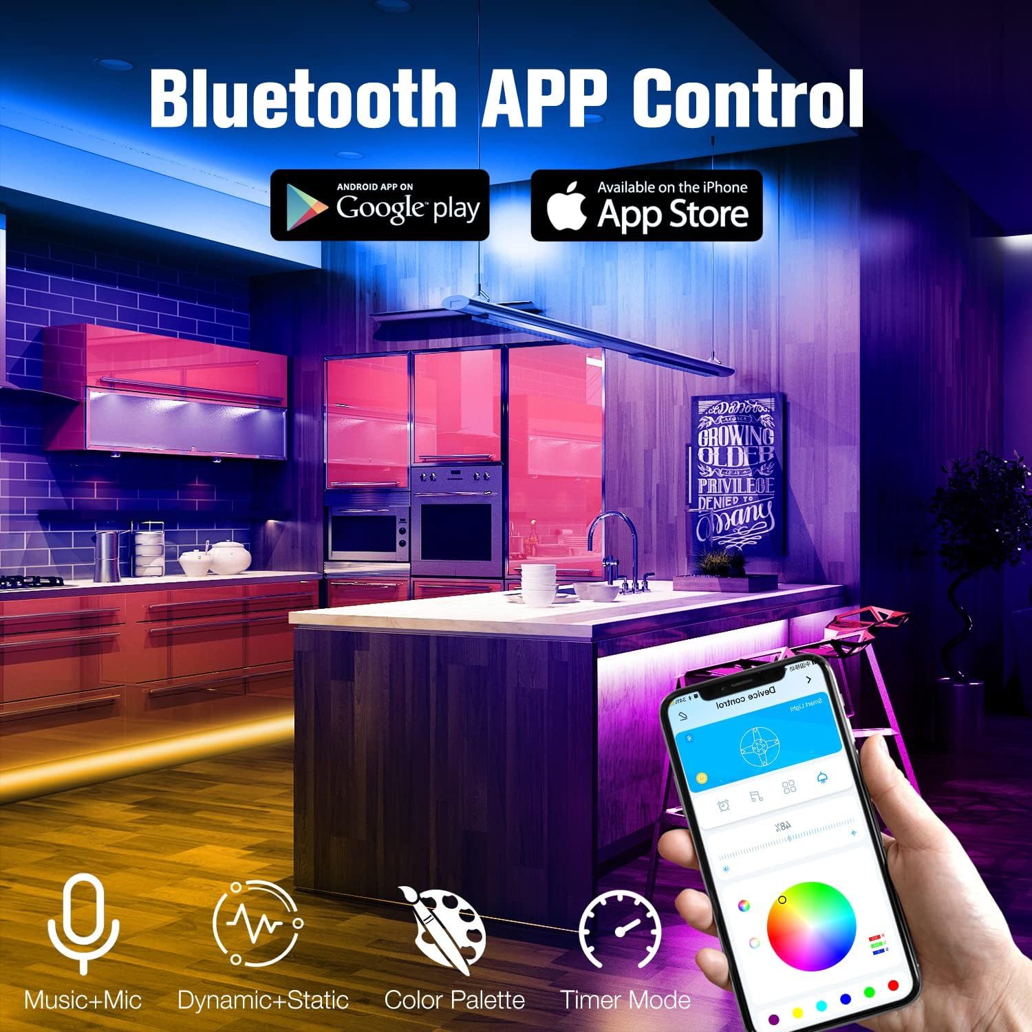 Demonstrates how to control the product's smart lighting features via a mobile app, showing compatibility with both Android and iOS platforms and highlighting control features like music sync,…