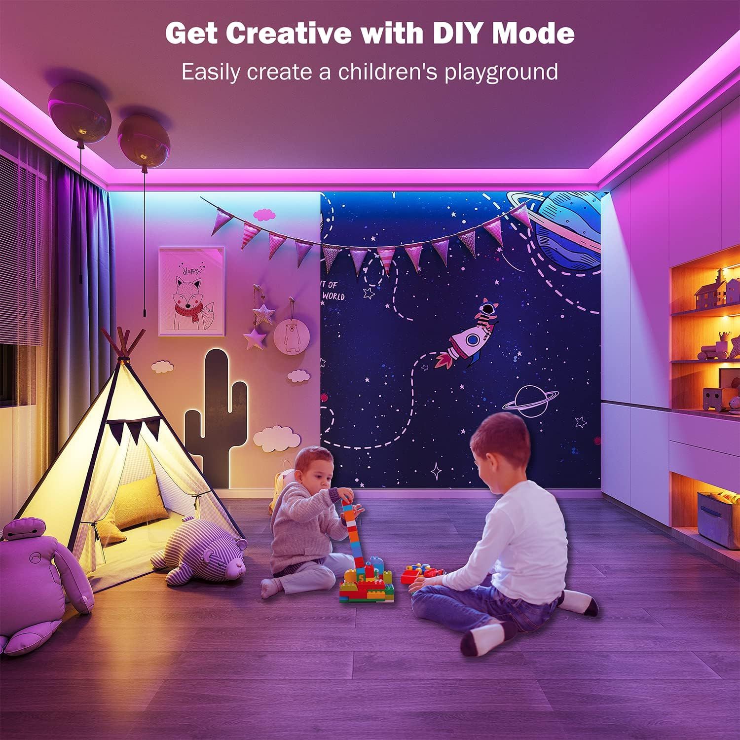 Demonstrates the product's DIY Mode feature by showing how it can be used to create a customizable, immersive children's playground environment with creative lighting and visual effects. Highlights…