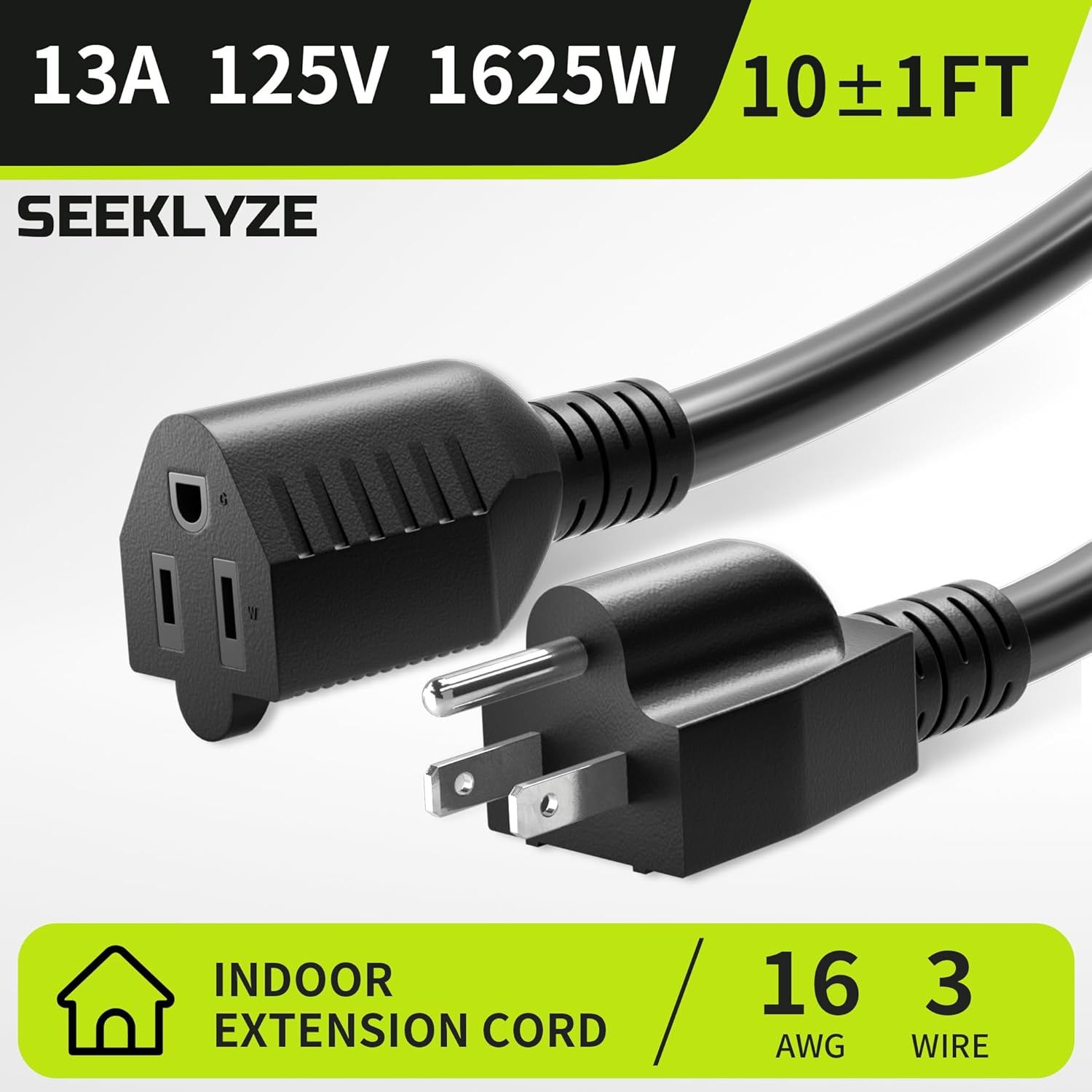 Communicates the technical specifications and performance capacity of the extension cord, reassuring shoppers about its power handling capability and length for indoor use.