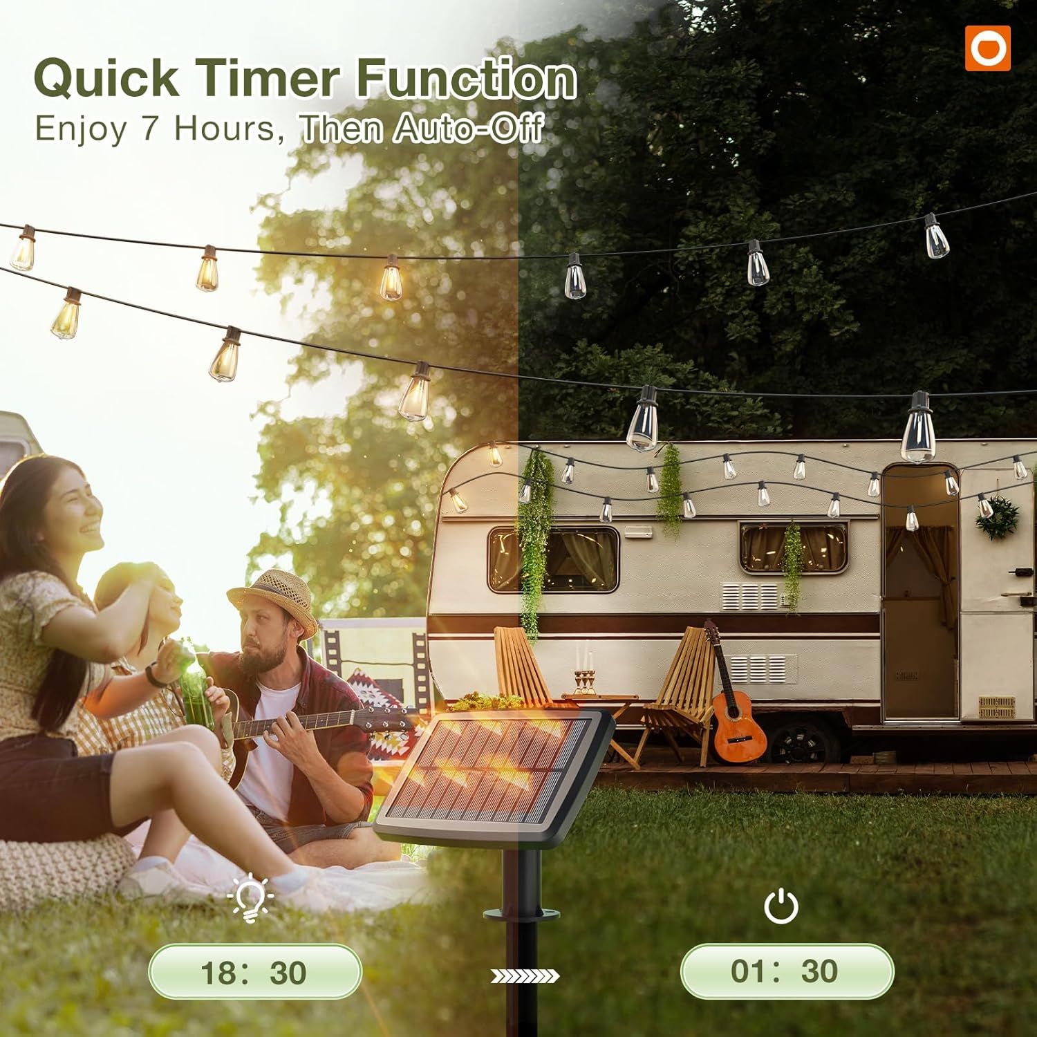 Communicates the convenience of a timer feature that allows the solar lights to automatically turn off after 7 hours, providing ease of use and energy efficiency for outdoor settings.