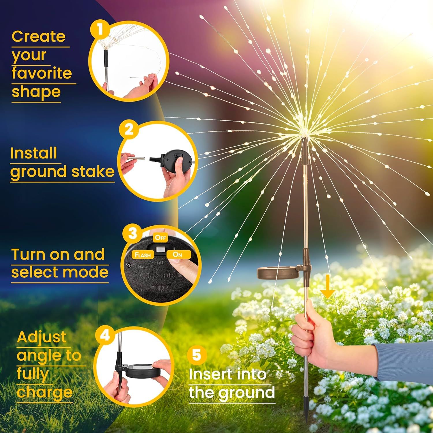 Provides clear step-by-step instructions showing shoppers exactly how to set up and use the decorative outdoor light, reducing setup anxiety and demonstrating ease of use.