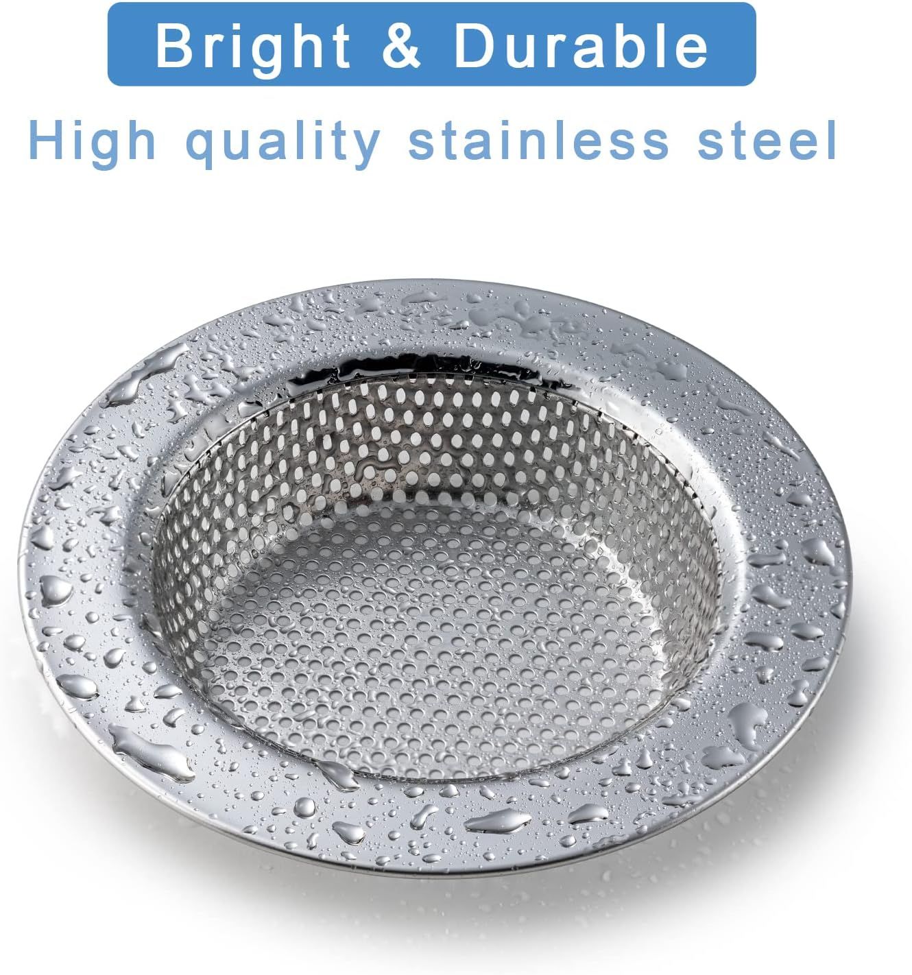 Communicates the product's durability and premium material quality through a clean, single-scene image showing the stainless steel construction with water droplets to emphasize its bright, durable…